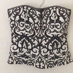Black and white corset style strapless top